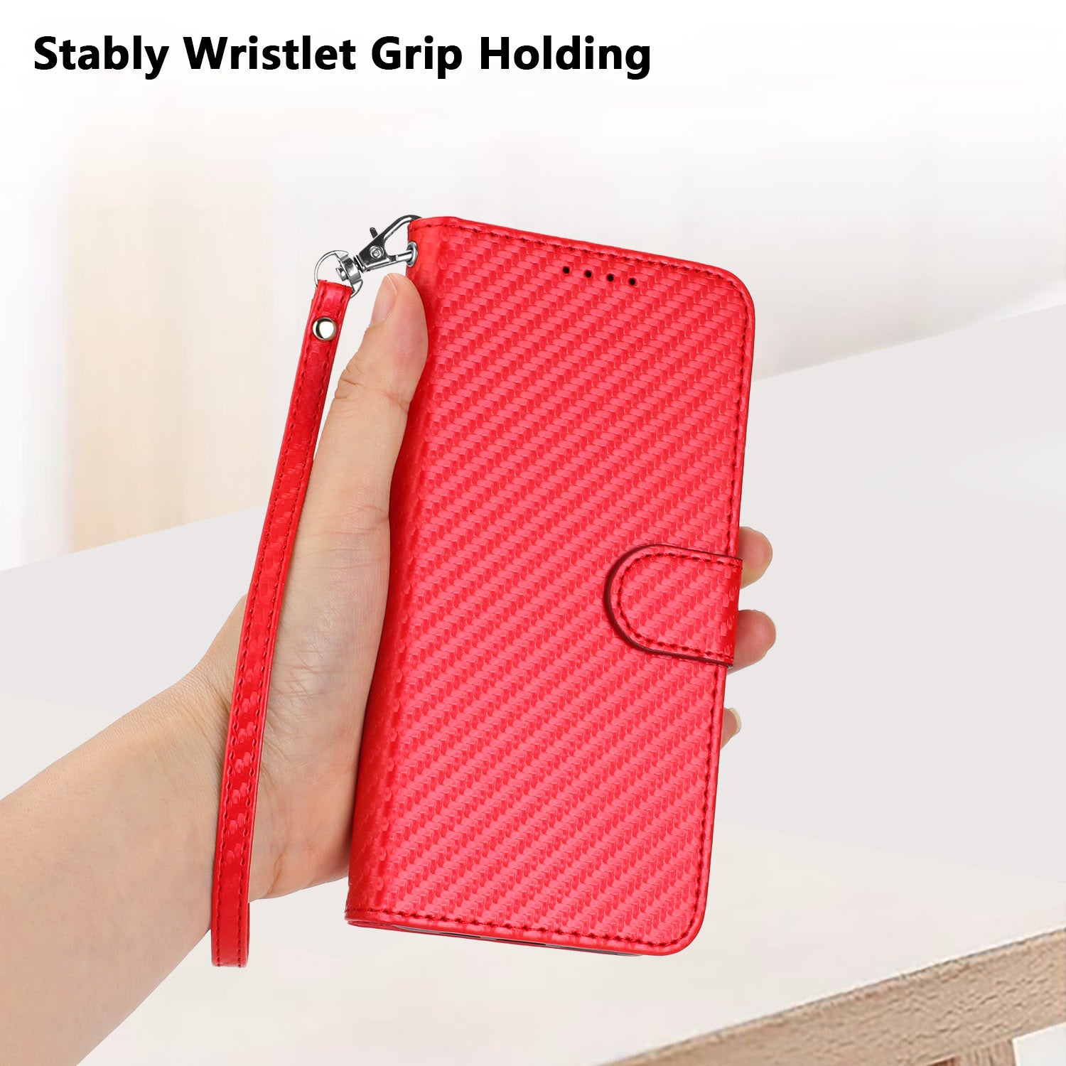 For Xiaomi 17 Pro Max Wallet Case with Strap Carbon Fiber Texture Leather Mobile Cover - Red