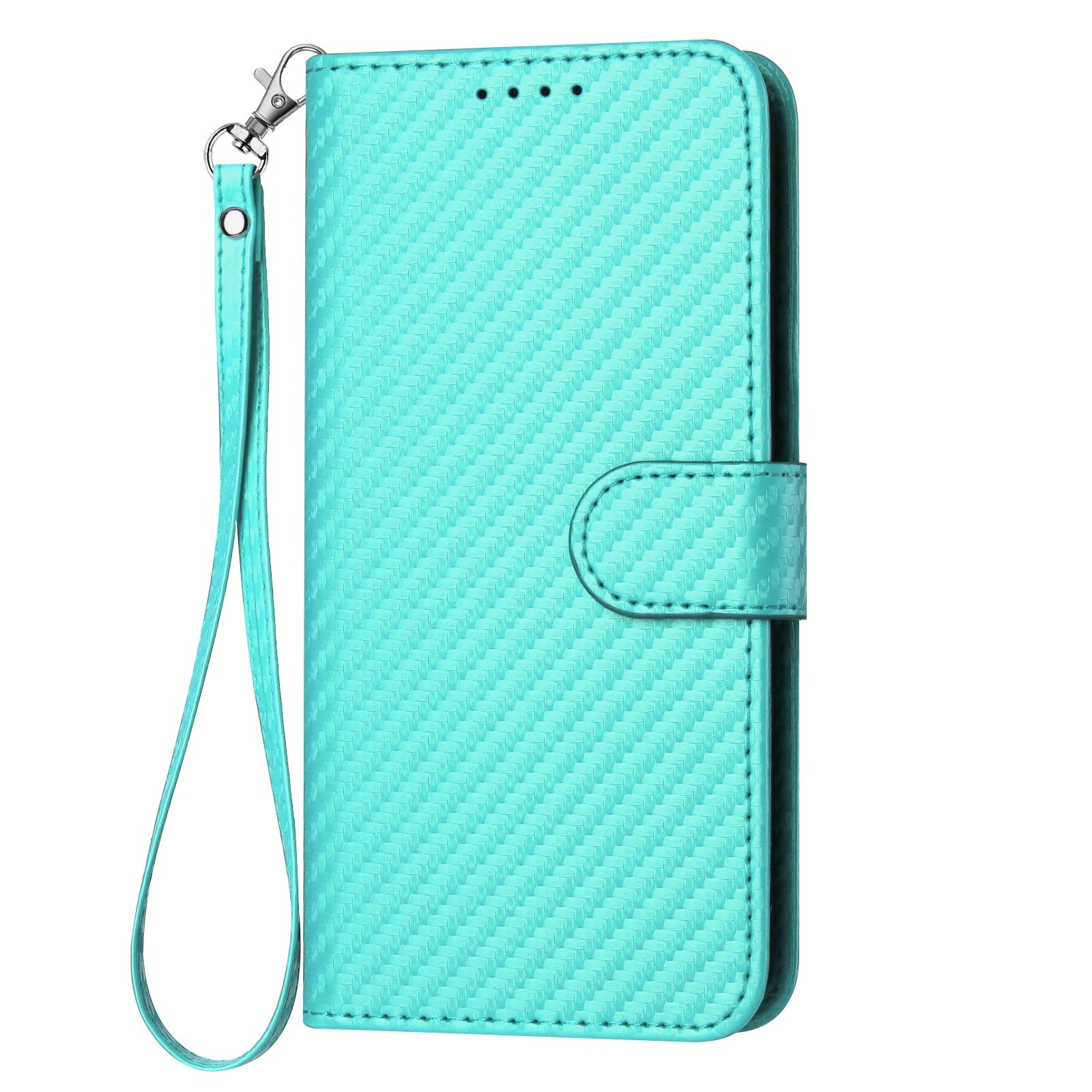 For Xiaomi 17 Pro Max Wallet Case with Strap Carbon Fiber Texture Leather Mobile Cover - Light Blue