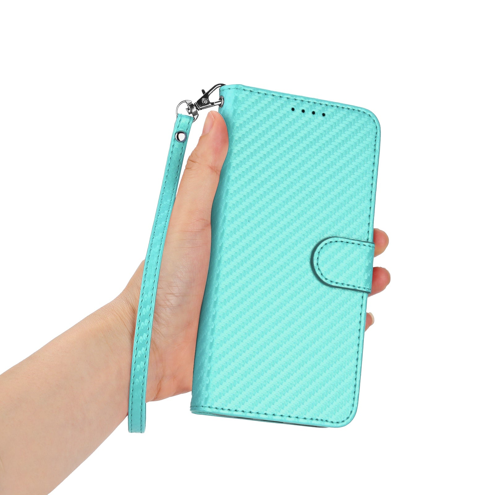 For Xiaomi 17 Pro Max Wallet Case with Strap Carbon Fiber Texture Leather Mobile Cover - Light Blue