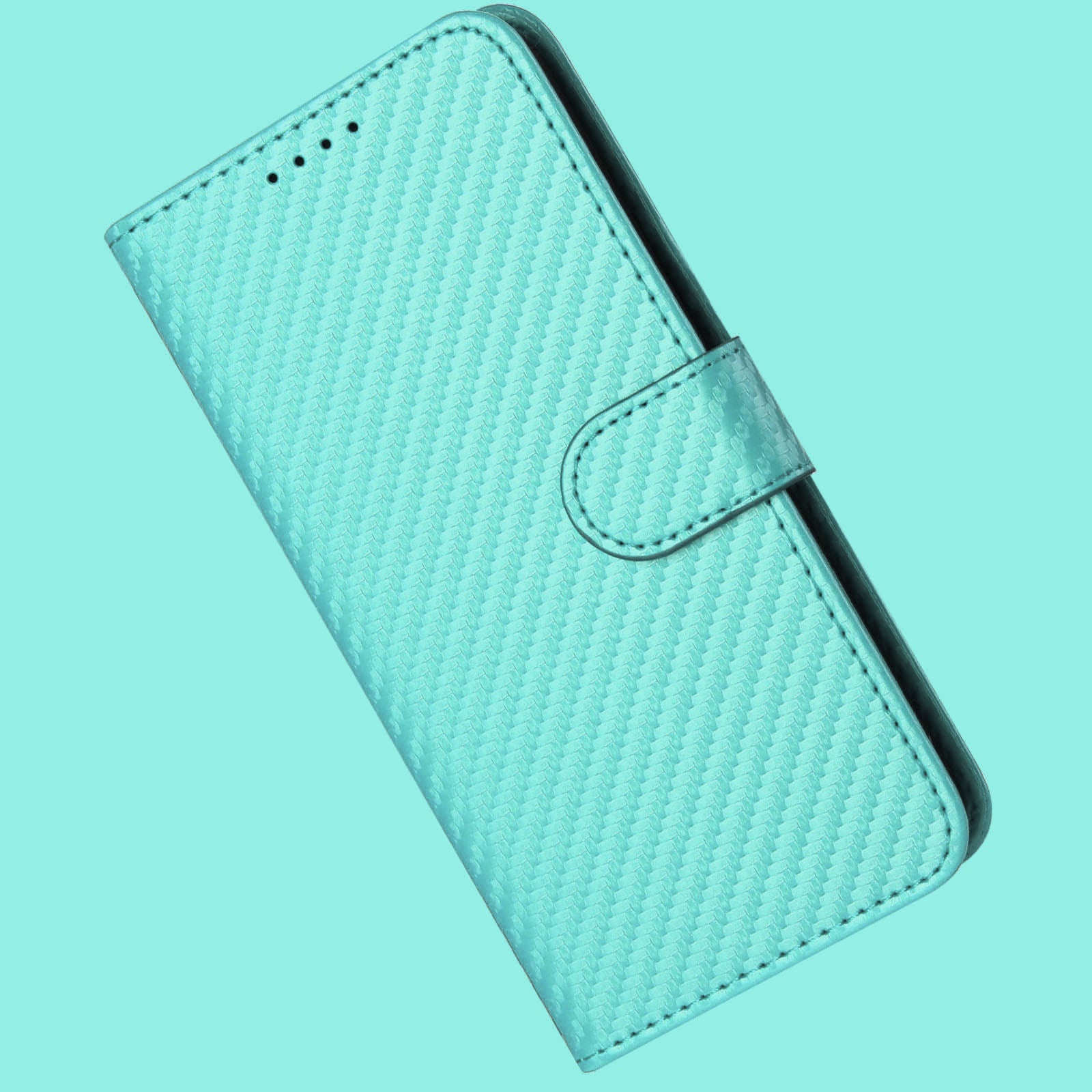 For Xiaomi 17 Pro Max Wallet Case with Strap Carbon Fiber Texture Leather Mobile Cover - Light Blue