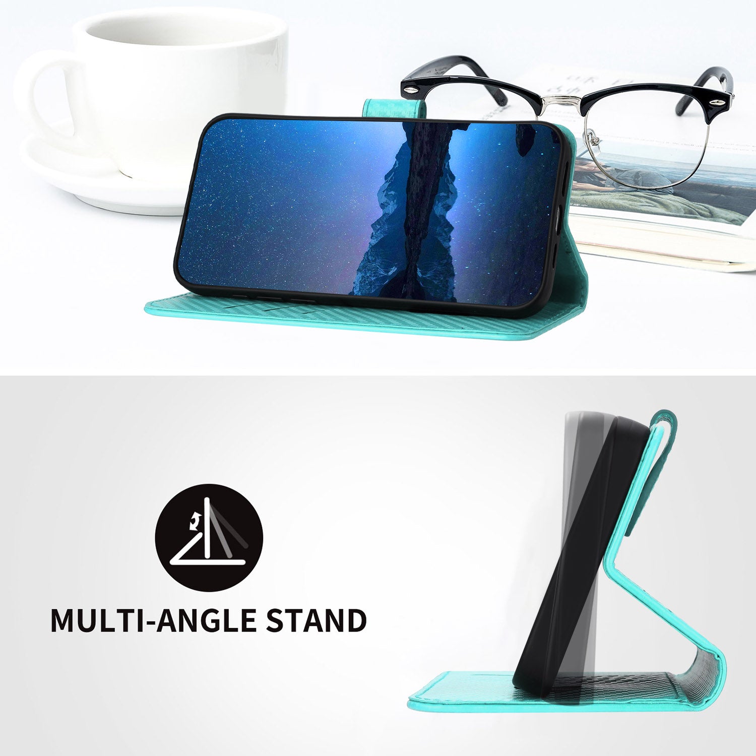 For Xiaomi 17 Pro Max Wallet Case with Strap Carbon Fiber Texture Leather Mobile Cover - Light Blue