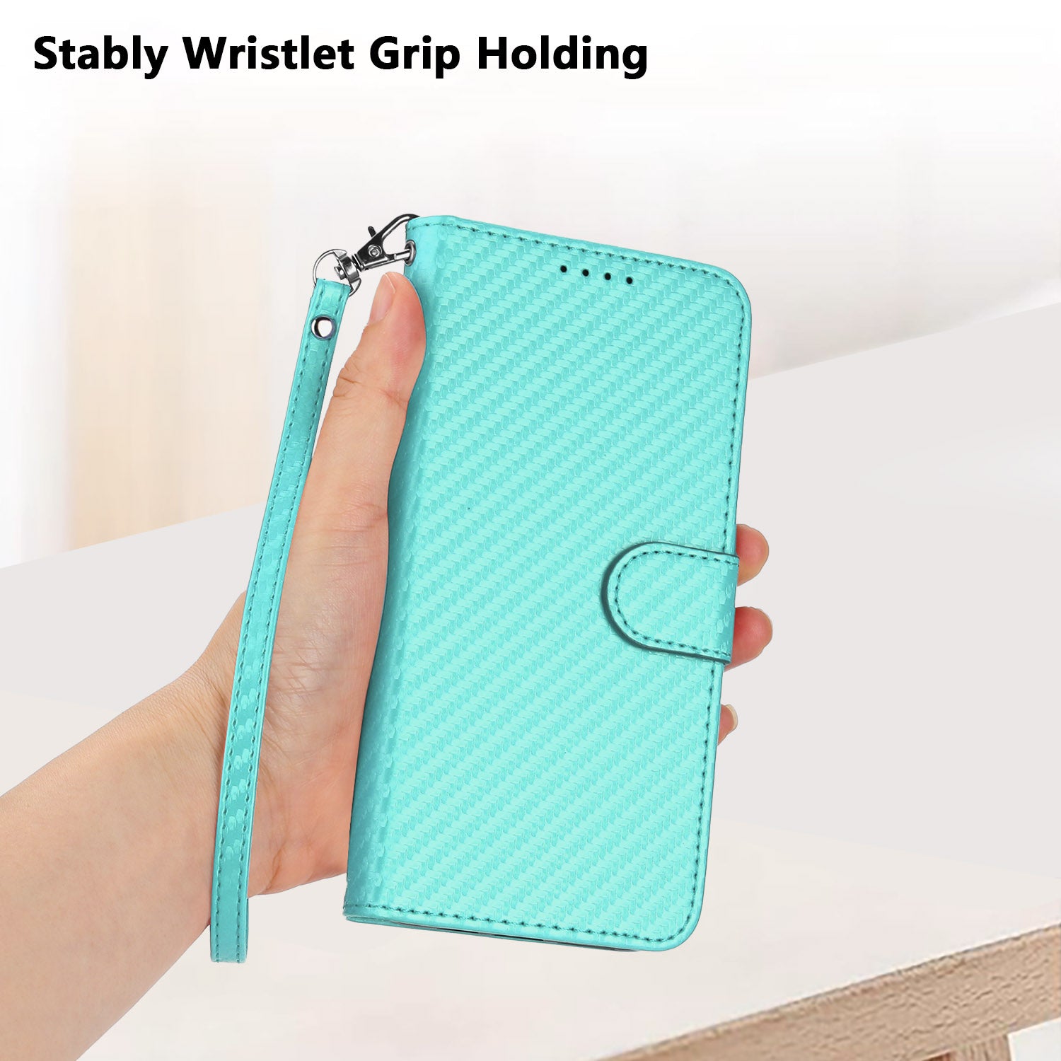 For Xiaomi 17 Pro Max Wallet Case with Strap Carbon Fiber Texture Leather Mobile Cover - Light Blue