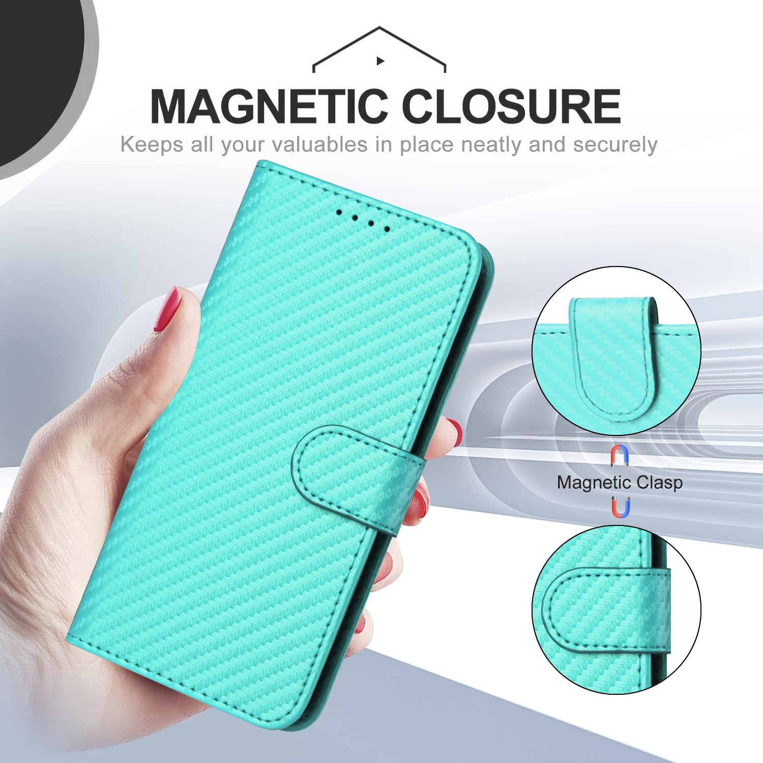 For Xiaomi 17 Pro Max Wallet Case with Strap Carbon Fiber Texture Leather Mobile Cover - Light Blue