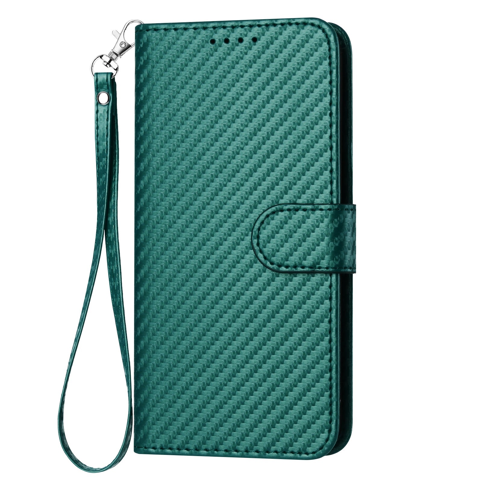 For Xiaomi 17 Pro Max Wallet Case with Strap Carbon Fiber Texture Leather Mobile Cover - Blackish Green