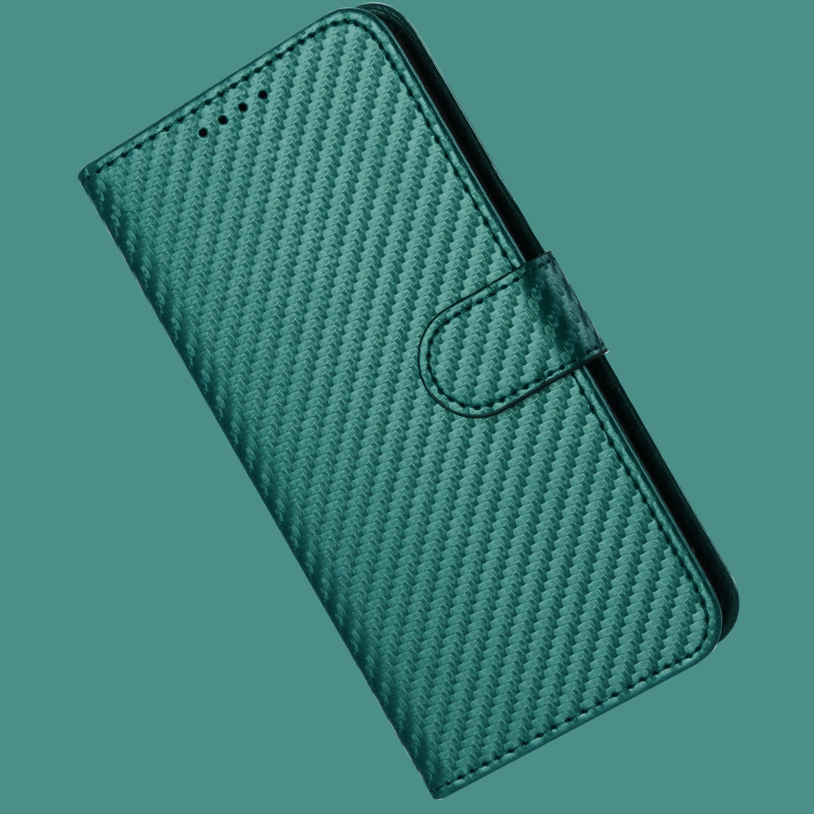 For Xiaomi 17 Pro Max Wallet Case with Strap Carbon Fiber Texture Leather Mobile Cover - Blackish Green