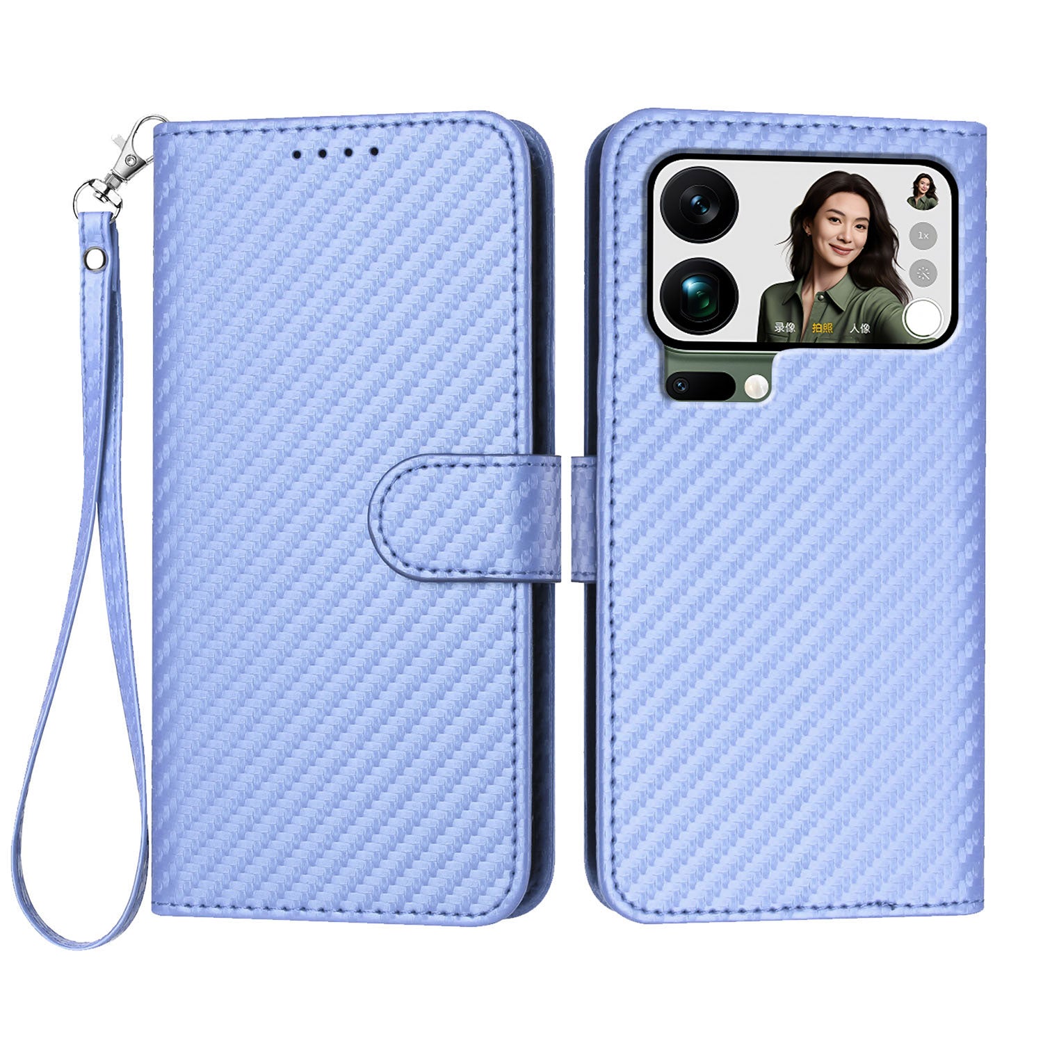 For Xiaomi 17 Pro Max Wallet Case with Strap Carbon Fiber Texture Leather Mobile Cover - Purple