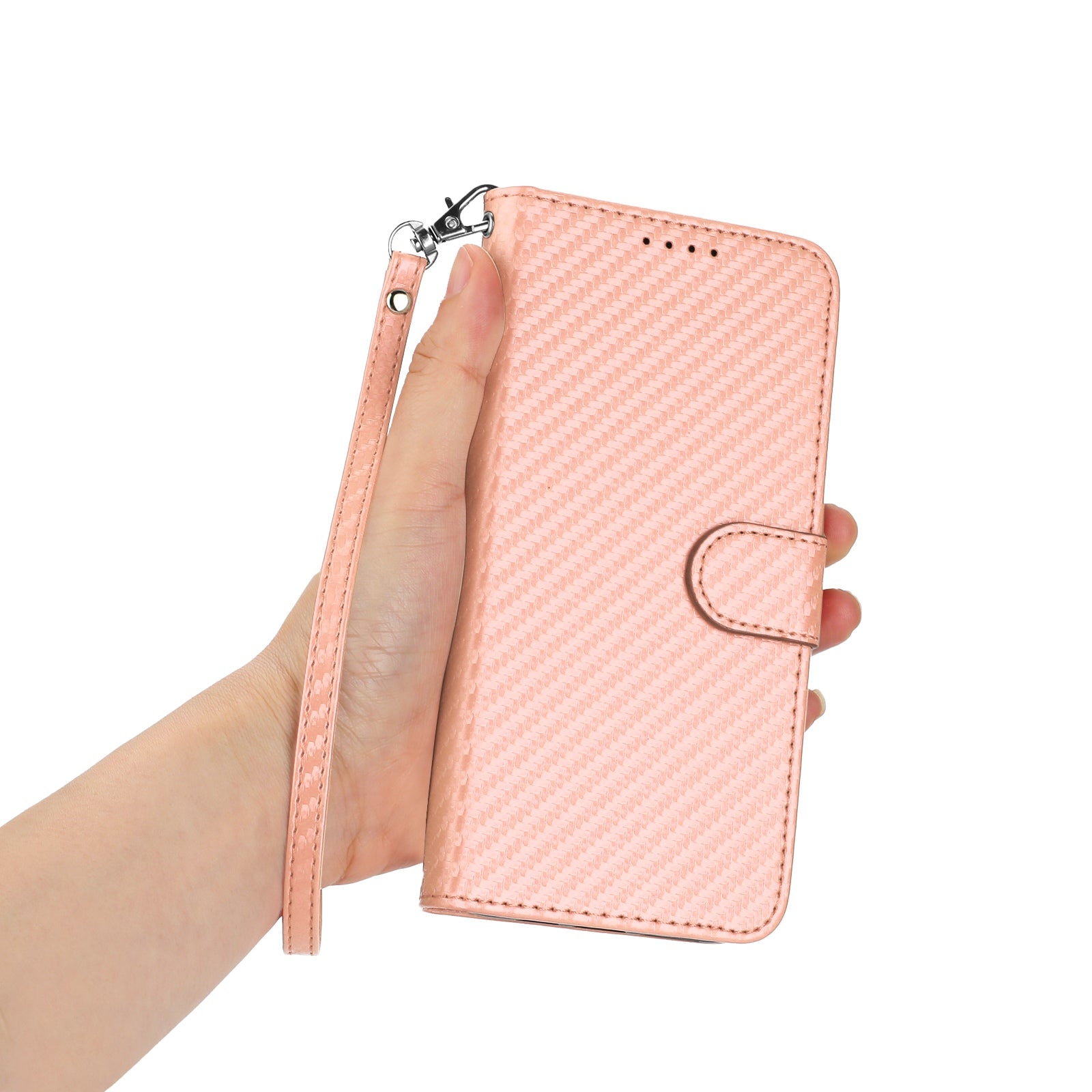 For Xiaomi 17 Pro Max Wallet Case with Strap Carbon Fiber Texture Leather Mobile Cover - Pink