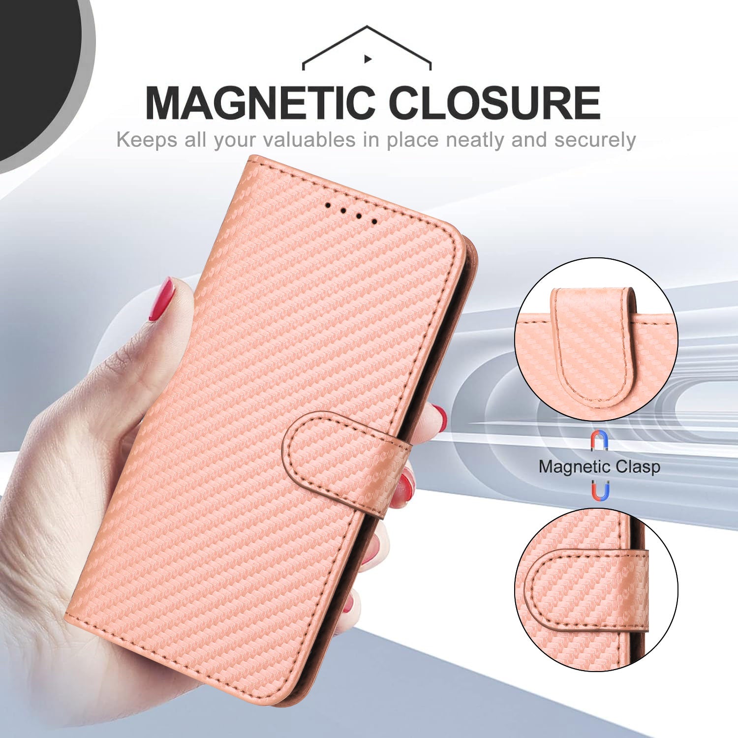 For Xiaomi 17 Pro Max Wallet Case with Strap Carbon Fiber Texture Leather Mobile Cover - Pink