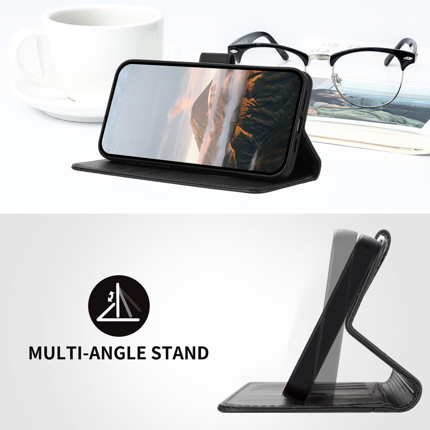 For Xiaomi 17 Pro Max Case Triangle Imprint Leather Phone Cover with Lanyard - Black