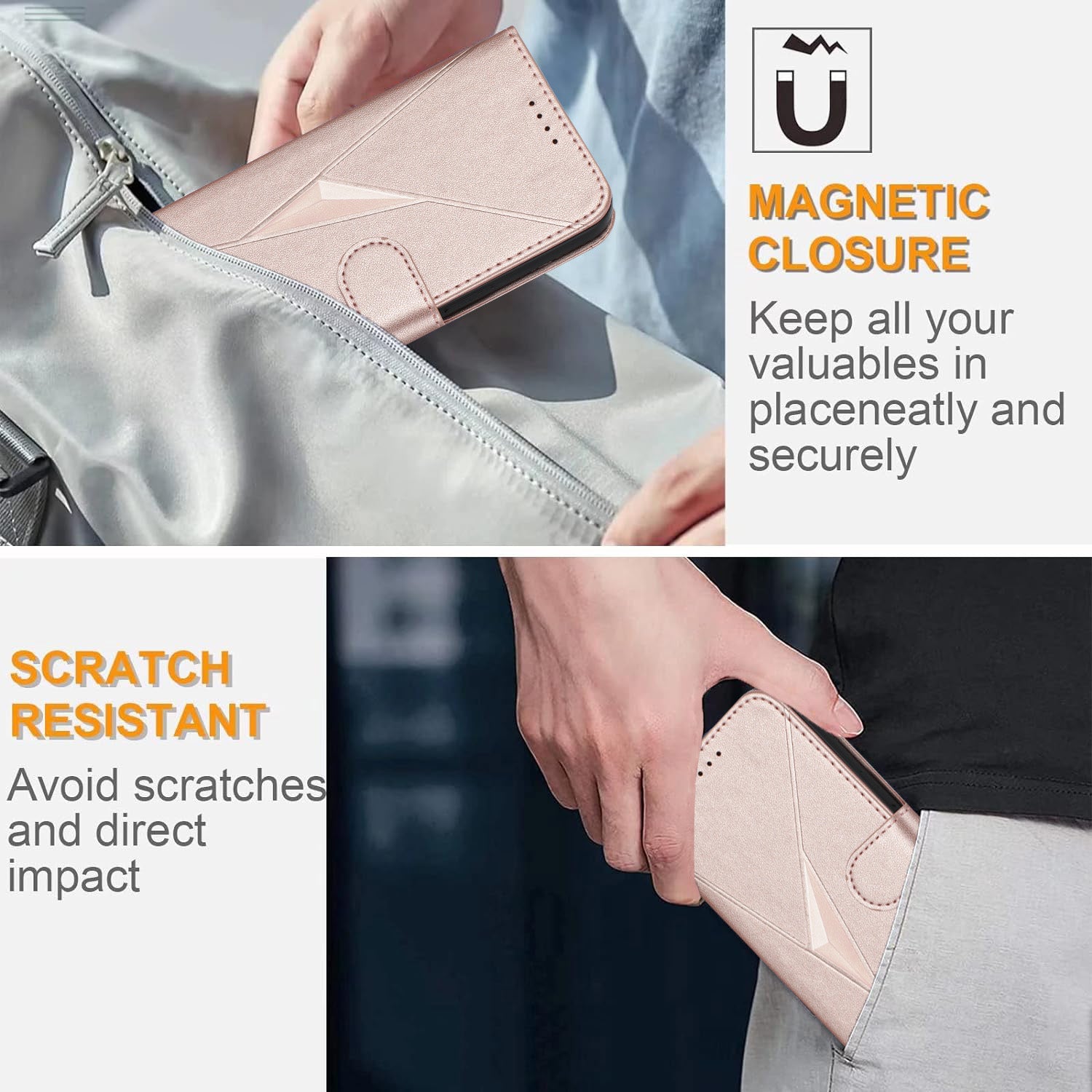 For Xiaomi 17 Pro Max Case Triangle Imprint Leather Phone Cover with Lanyard - Rose Gold
