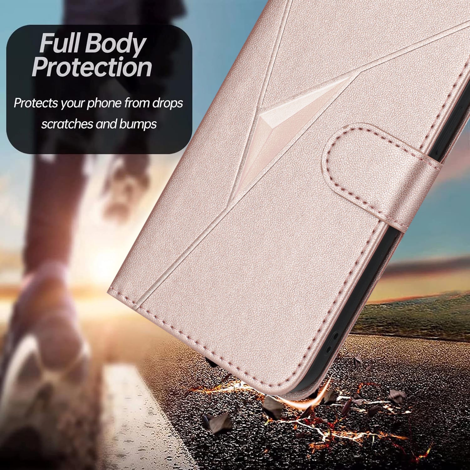 For Xiaomi 17 Pro Max Case Triangle Imprint Leather Phone Cover with Lanyard - Rose Gold