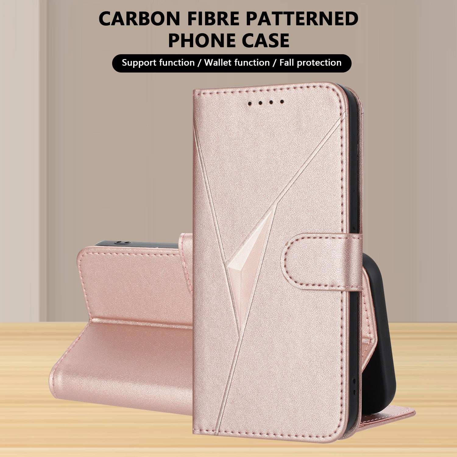 For Xiaomi 17 Pro Max Case Triangle Imprint Leather Phone Cover with Lanyard - Rose Gold