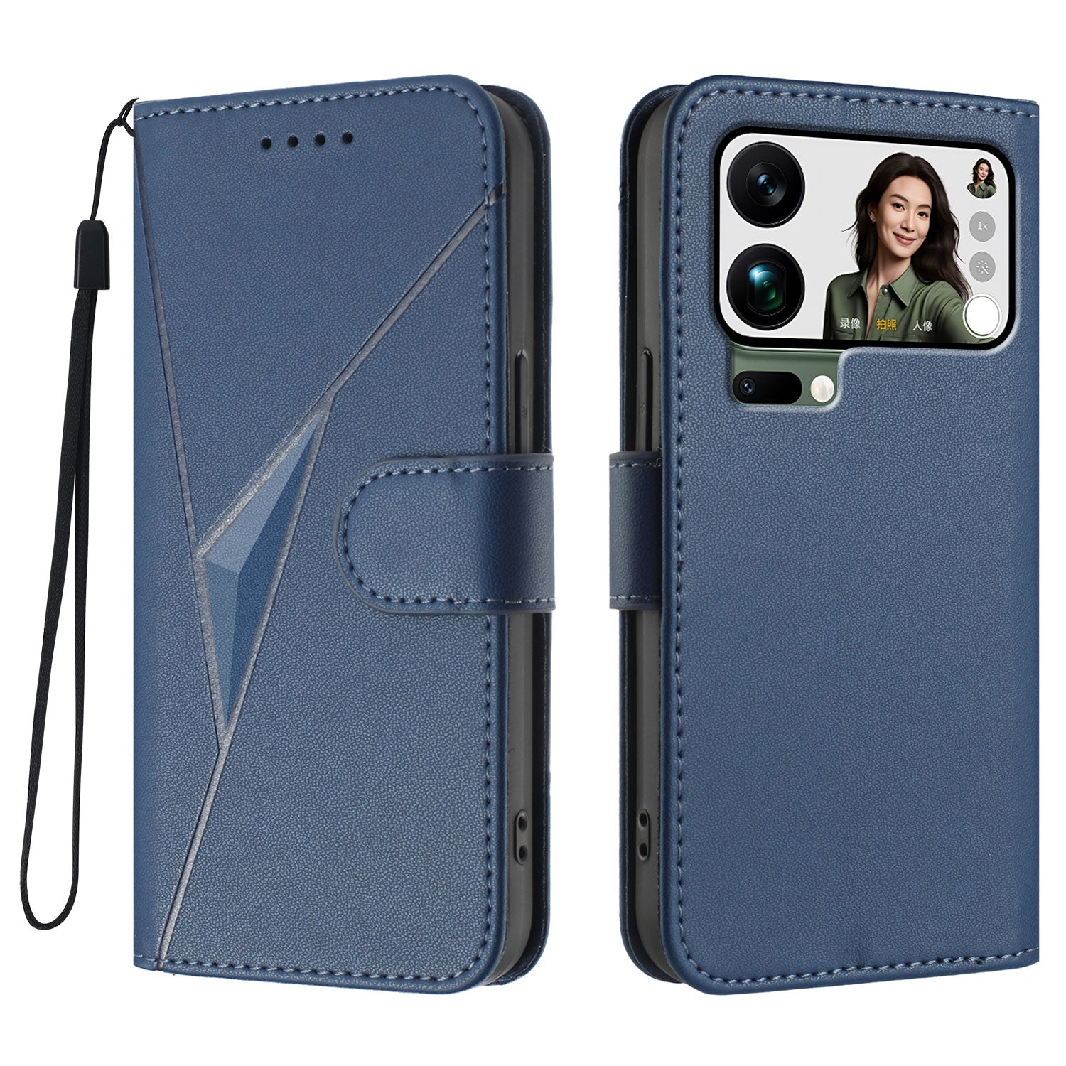 For Xiaomi 17 Pro Max Case Triangle Imprint Leather Phone Cover with Lanyard - Royal Blue