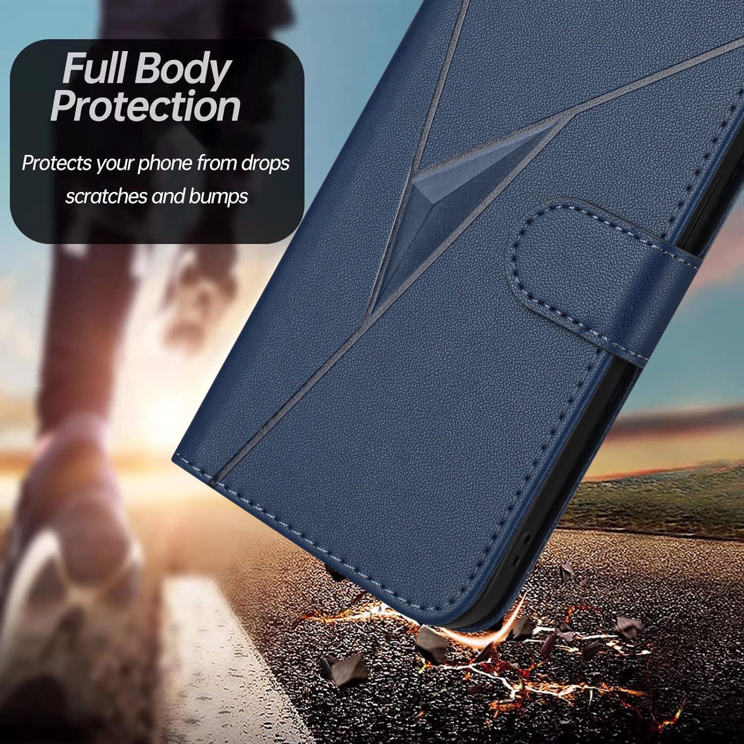 For Xiaomi 17 Pro Max Case Triangle Imprint Leather Phone Cover with Lanyard - Royal Blue