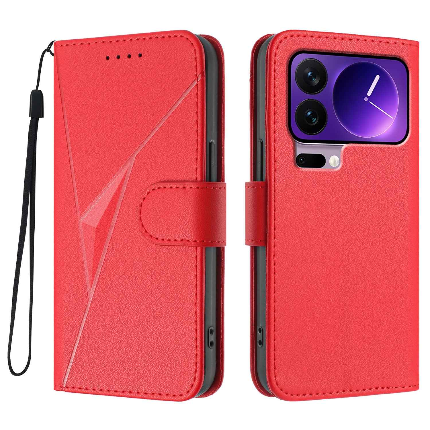 For Xiaomi 17 Pro Case Triangle Imprint Leather Phone Cover with Lanyard - Red