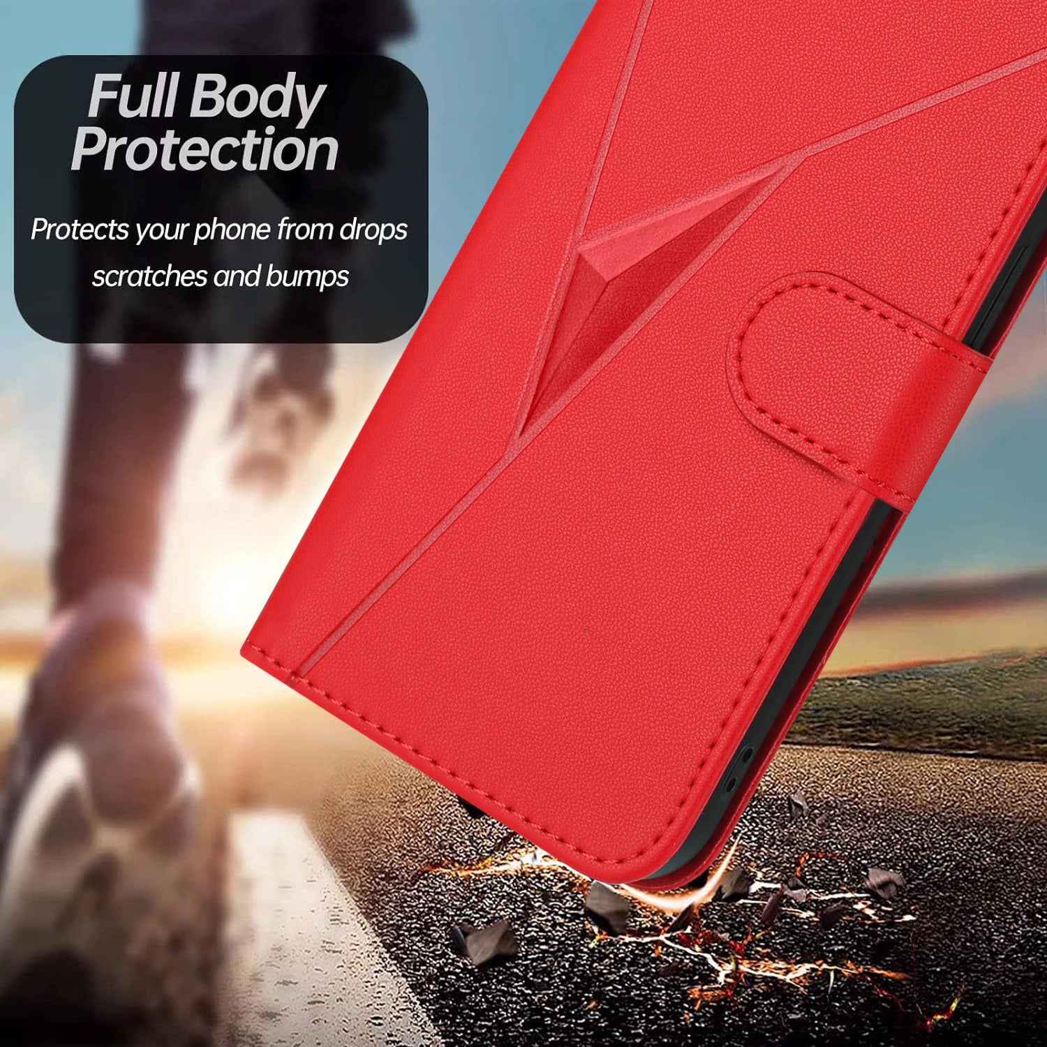 For Xiaomi 17 Pro Case Triangle Imprint Leather Phone Cover with Lanyard - Red