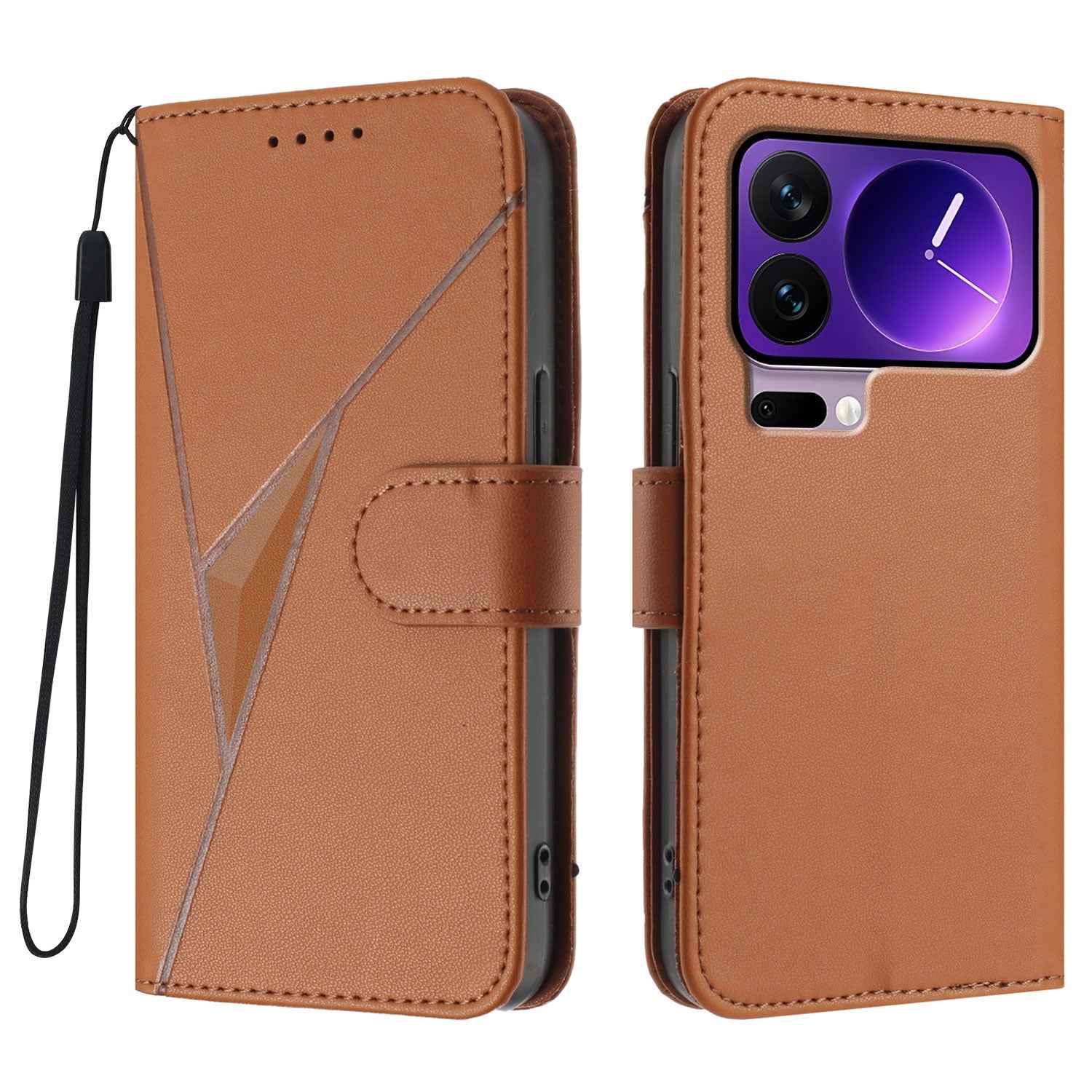 For Xiaomi 17 Pro Case Triangle Imprint Leather Phone Cover with Lanyard - Coffee