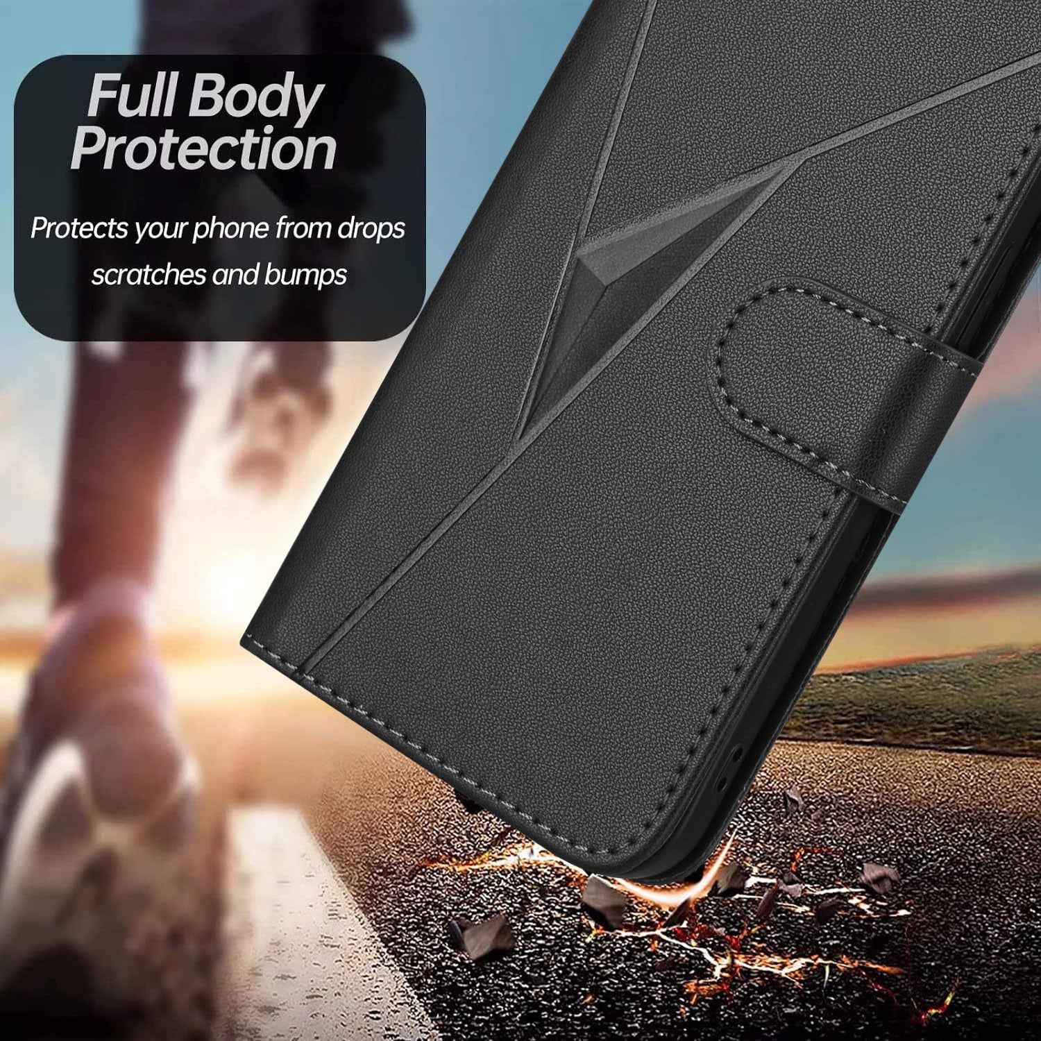 For Xiaomi 17 Pro Case Triangle Imprint Leather Phone Cover with Lanyard - Black
