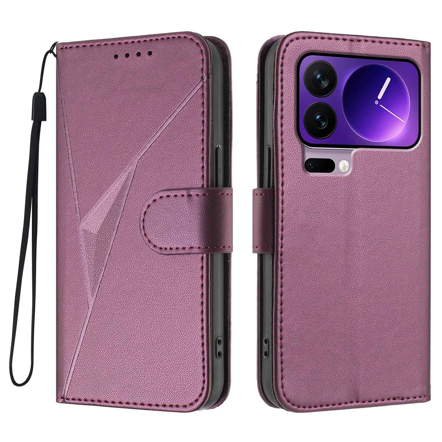 For Xiaomi 17 Pro Case Triangle Imprint Leather Phone Cover with Lanyard - Dark Purple
