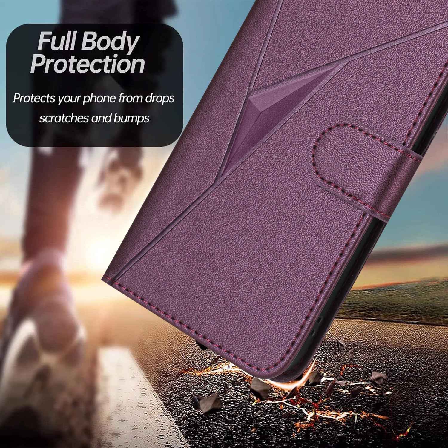 For Xiaomi 17 Pro Case Triangle Imprint Leather Phone Cover with Lanyard - Dark Purple