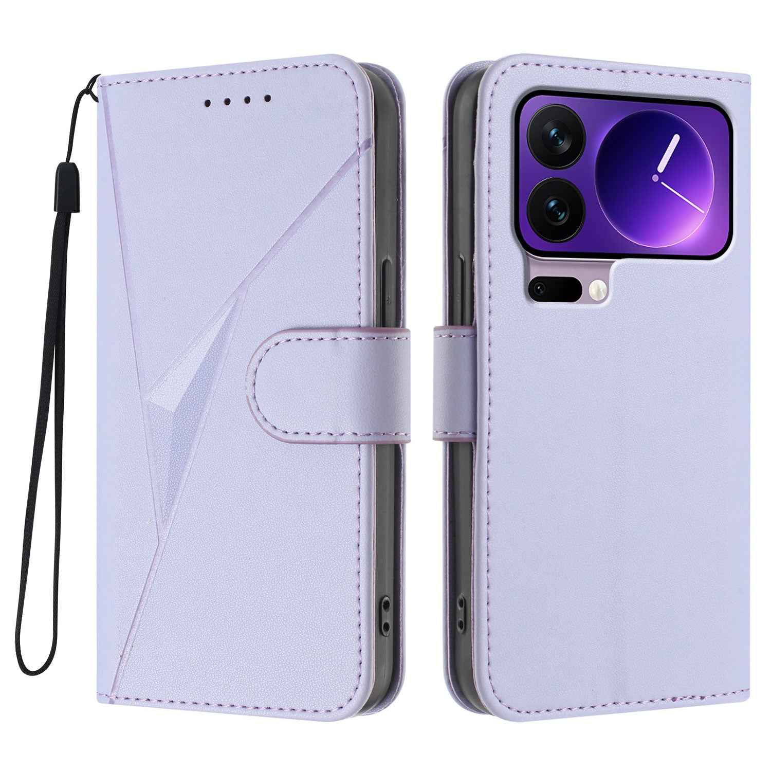 For Xiaomi 17 Pro Case Triangle Imprint Leather Phone Cover with Lanyard - Light Purple