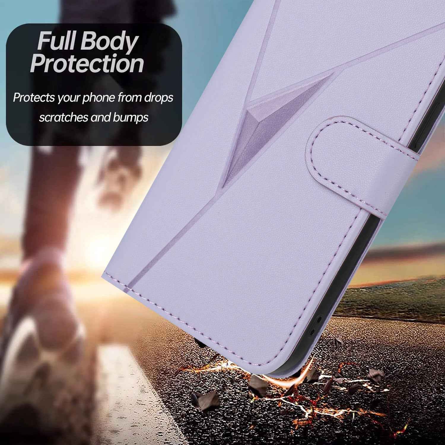 For Xiaomi 17 Pro Case Triangle Imprint Leather Phone Cover with Lanyard - Light Purple