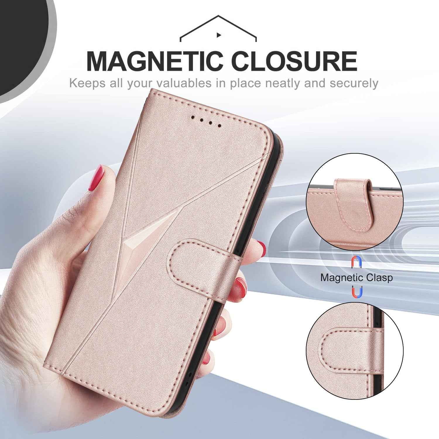 For Xiaomi 17 Pro Case Triangle Imprint Leather Phone Cover with Lanyard - Rose Gold