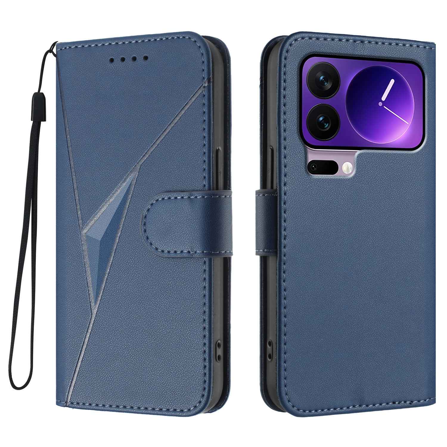 For Xiaomi 17 Pro Case Triangle Imprint Leather Phone Cover with Lanyard - Royal Blue