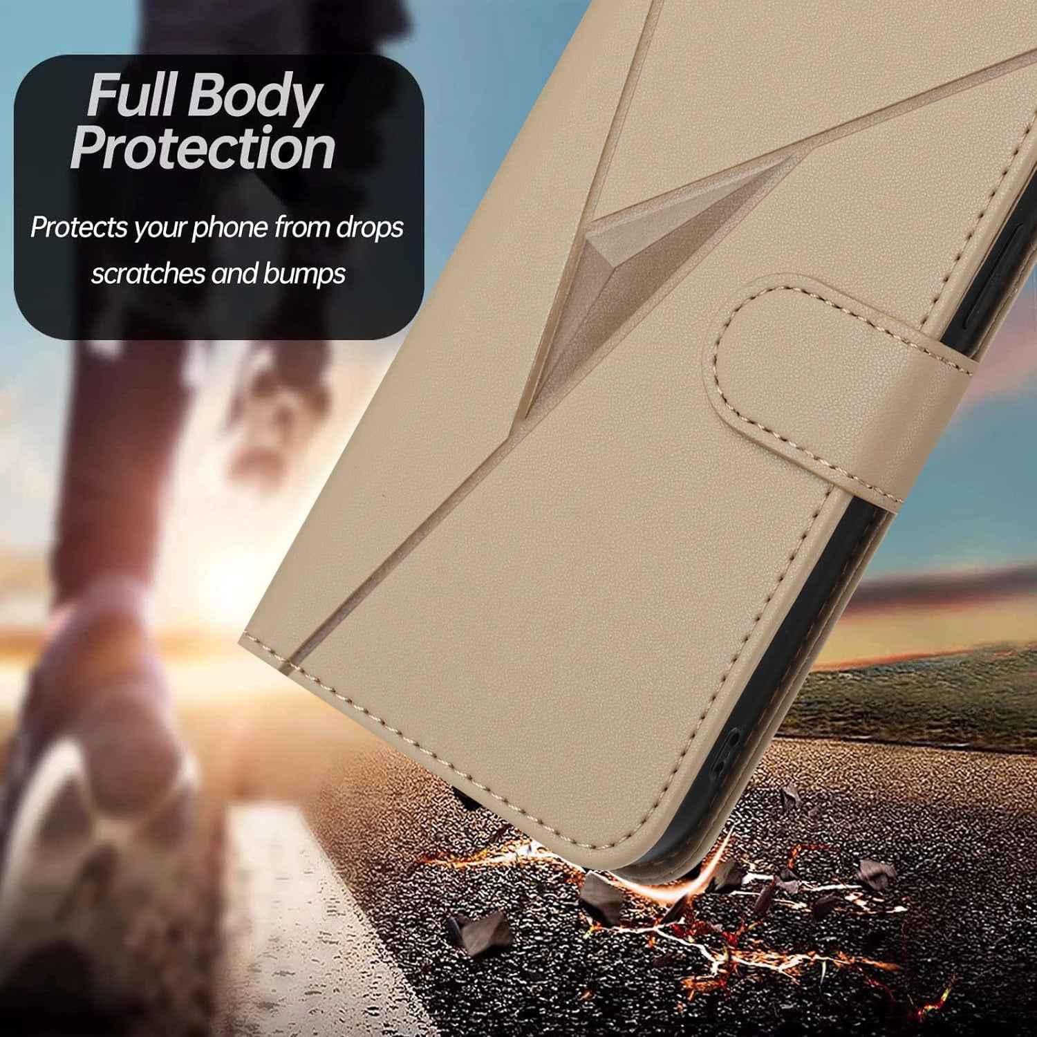For Xiaomi 17 Pro Case Triangle Imprint Leather Phone Cover with Lanyard - Golden