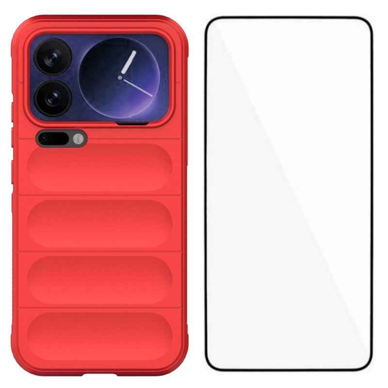 For Xiaomi 17 Pro TPU Case WANLONFENG HD Series Anti Slip Phone Cover with Tempered Glass - Red