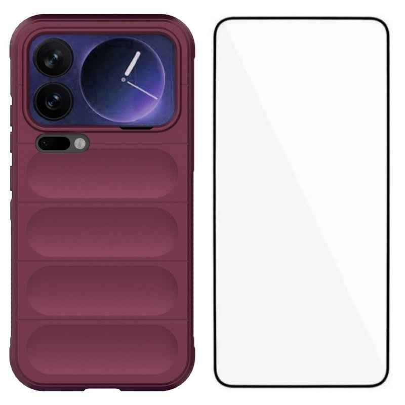 For Xiaomi 17 Pro TPU Case WANLONFENG HD Series Anti Slip Phone Cover with Tempered Glass - Wine Red