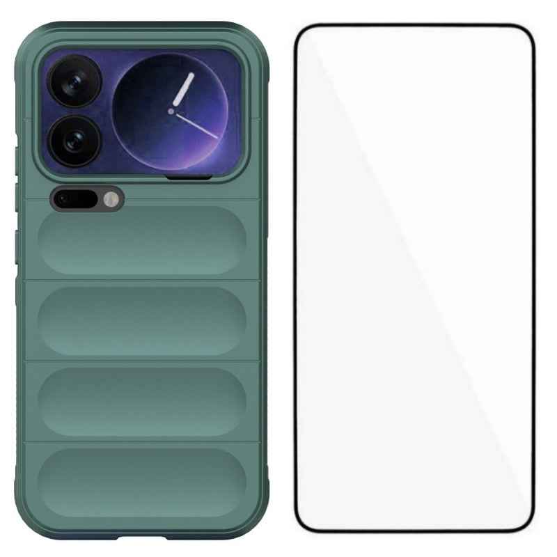 For Xiaomi 17 Pro TPU Case WANLONFENG HD Series Anti Slip Phone Cover with Tempered Glass - Army Green