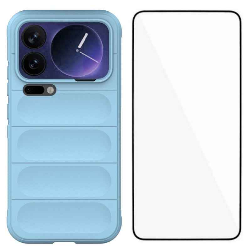 For Xiaomi 17 Pro TPU Case WANLONFENG HD Series Anti Slip Phone Cover with Tempered Glass - Baby Blue