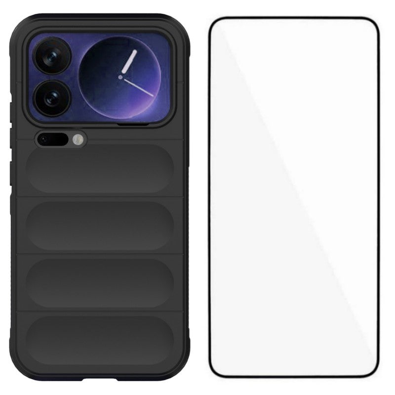 For Xiaomi 17 Pro Max TPU Case WANLONFENG HD Series Anti Slip Phone Cover with Tempered Glass - Black