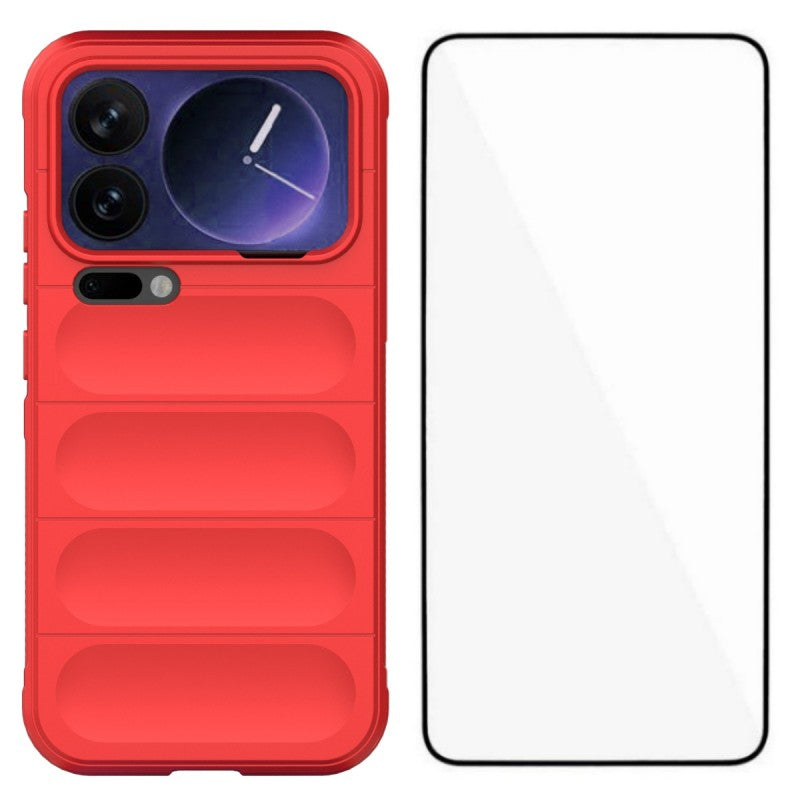 For Xiaomi 17 Pro Max TPU Case WANLONFENG HD Series Anti Slip Phone Cover with Tempered Glass - Red