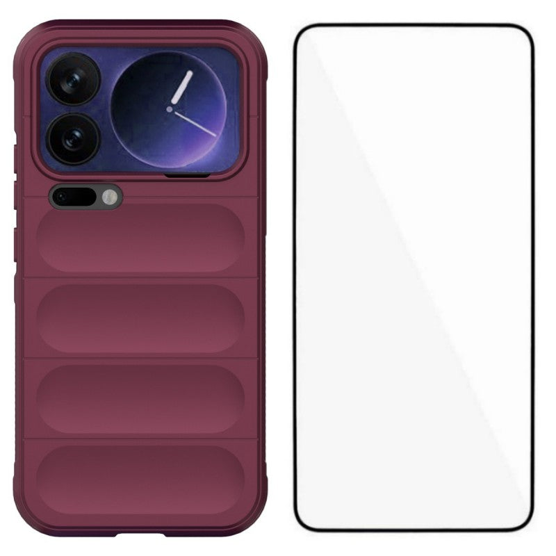 For Xiaomi 17 Pro Max TPU Case WANLONFENG HD Series Anti Slip Phone Cover with Tempered Glass - Wine Red
