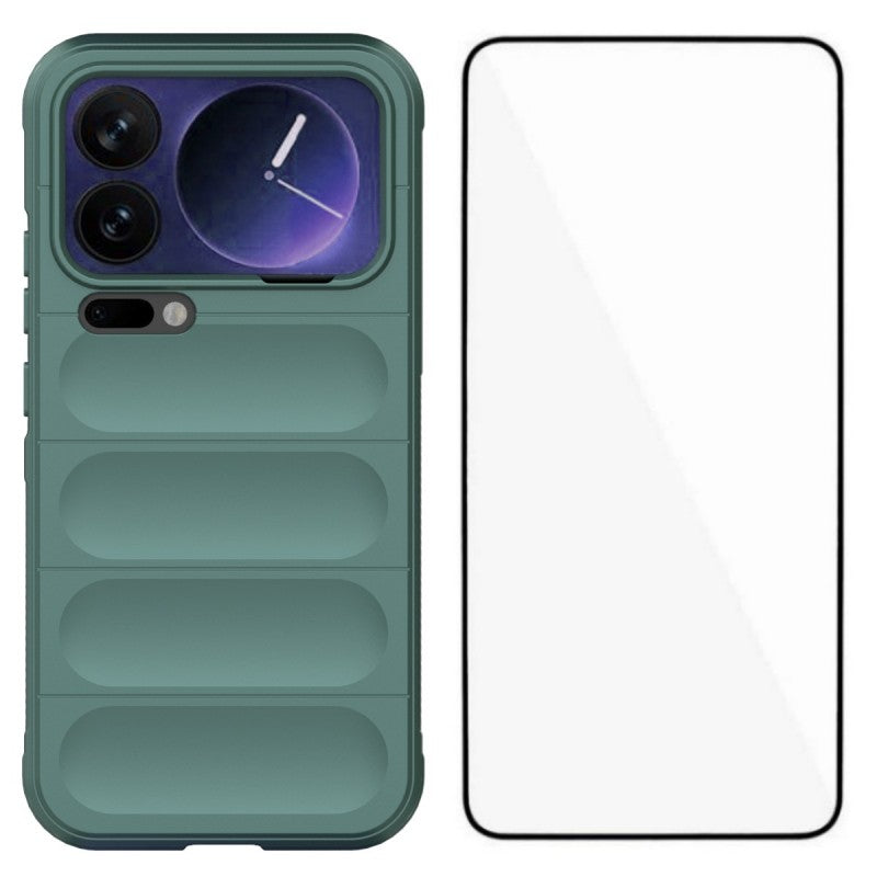 For Xiaomi 17 Pro Max TPU Case WANLONFENG HD Series Anti Slip Phone Cover with Tempered Glass - Army Green