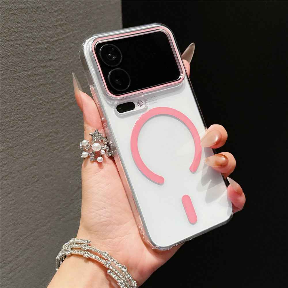 For Xiaomi 17 Pro Magnetic Case Ultra Thin Clear PC Phone Back Cover - Pink