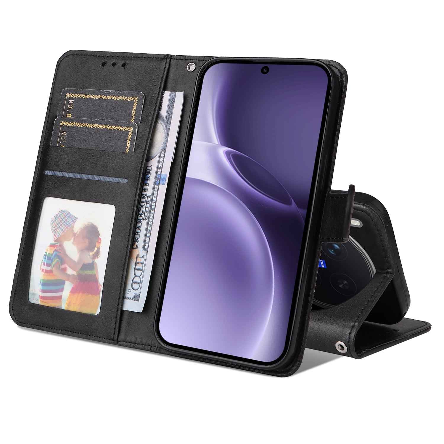 For vivo X300 Pro 5G Case Wallet PU Leather Folio Flip Phone Cover - Black