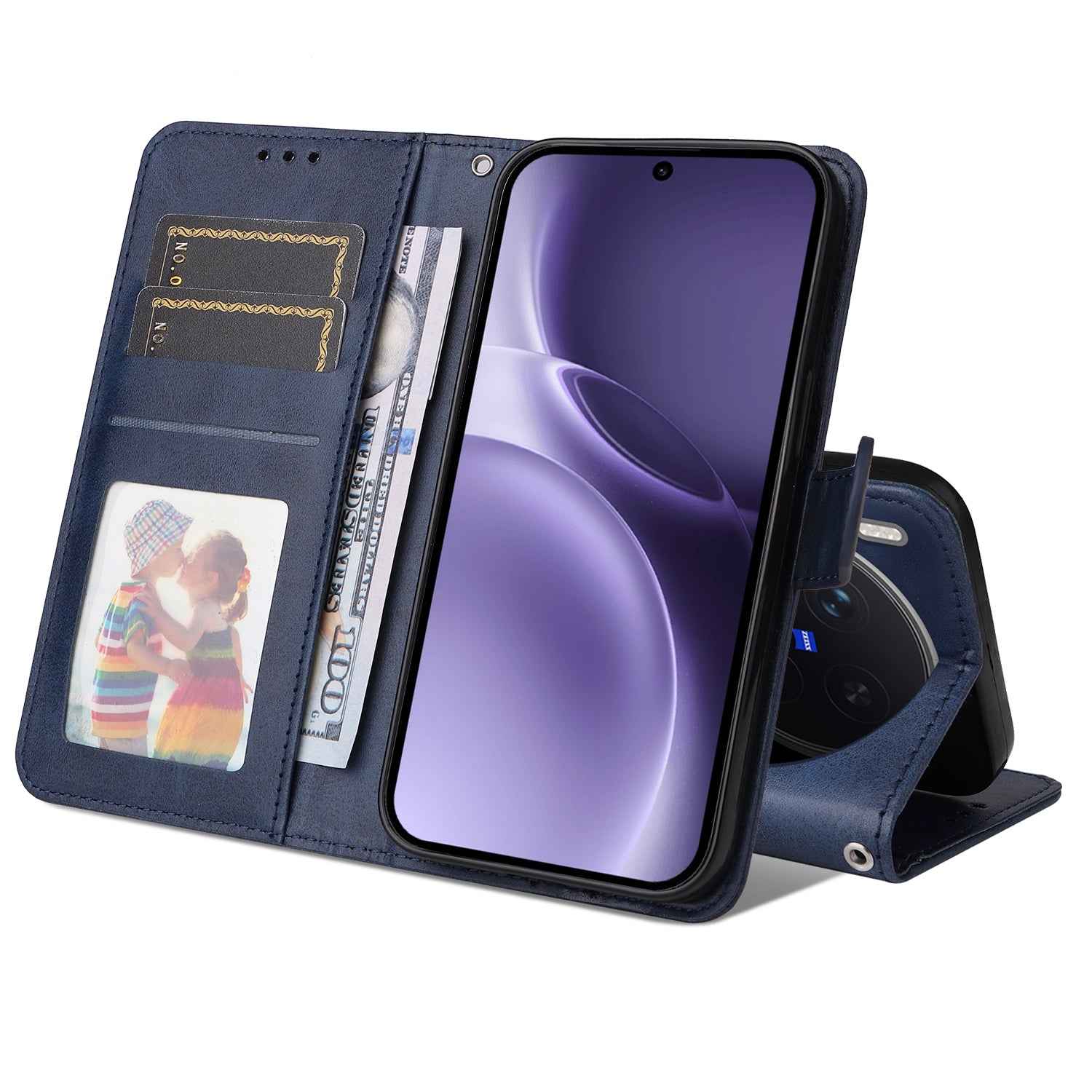 For vivo X300 Pro 5G Case Wallet PU Leather Folio Flip Phone Cover - Blue