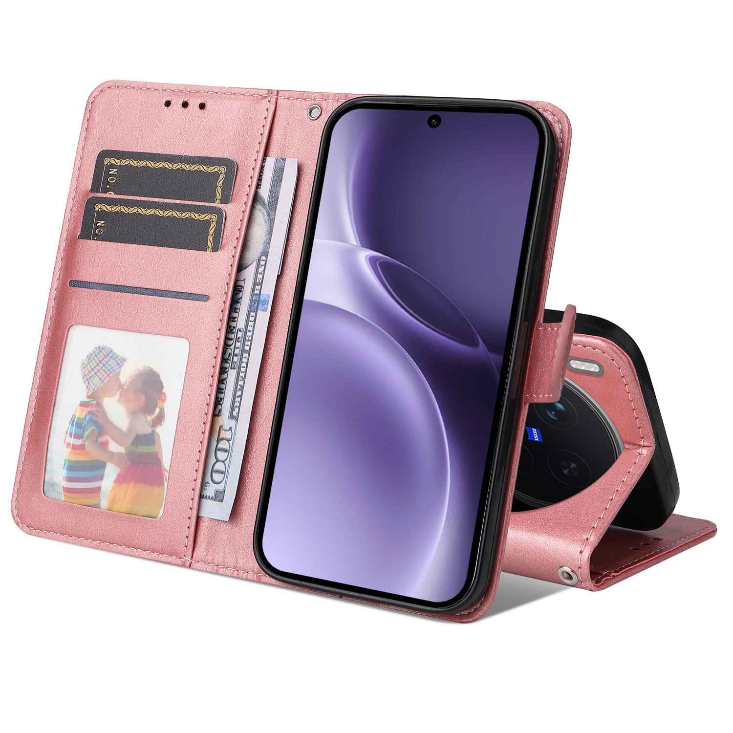 For vivo X300 Pro 5G Case Wallet PU Leather Folio Flip Phone Cover - Pink