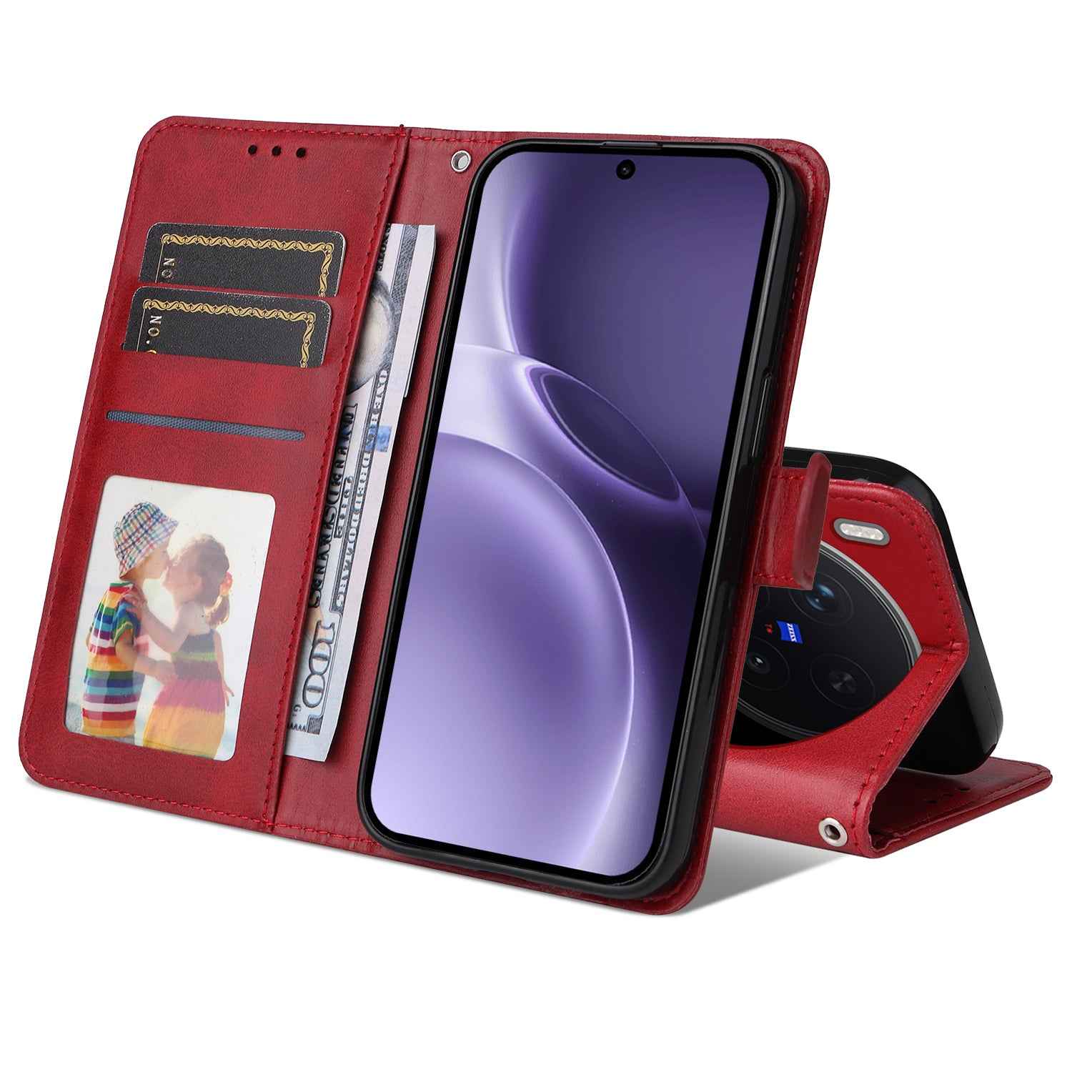 For vivo X300 Pro 5G Case Wallet PU Leather Folio Flip Phone Cover - Red