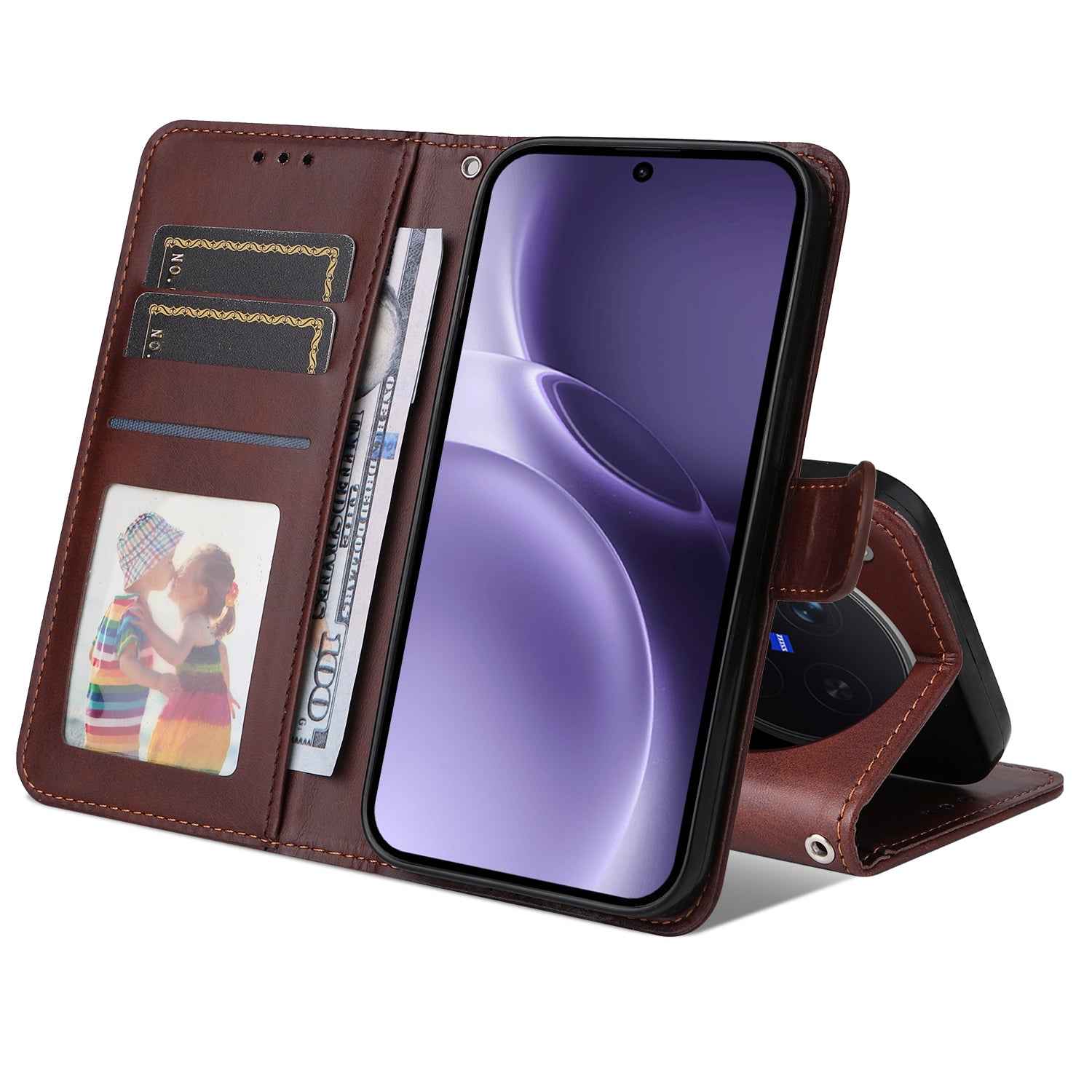 For vivo X300 Pro 5G Case Wallet PU Leather Folio Flip Phone Cover - Brown