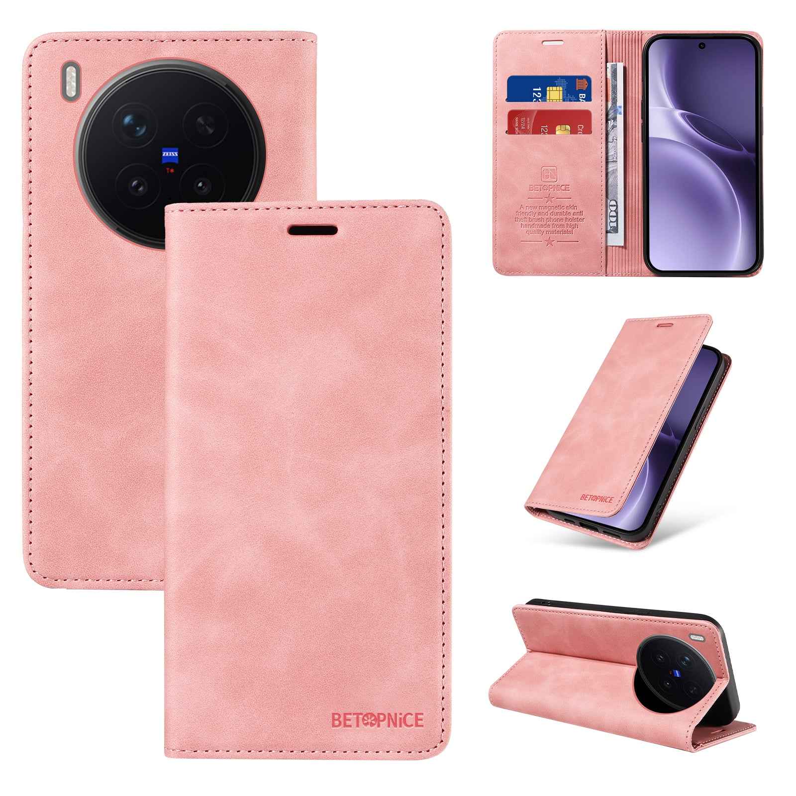 BETOPNICE For vivo X300 Pro 5G Case  Magnetic Closure RFID Blocking Wallet Stand Leather Phone Cover - Pink