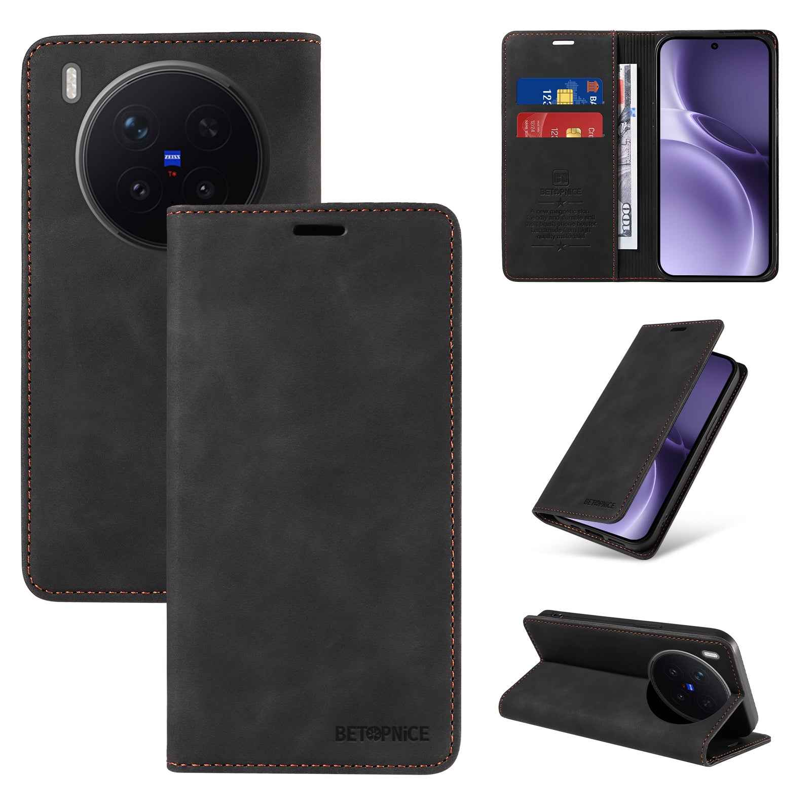 BETOPNICE For vivo X300 Pro 5G Case  Magnetic Closure RFID Blocking Wallet Stand Leather Phone Cover - Black