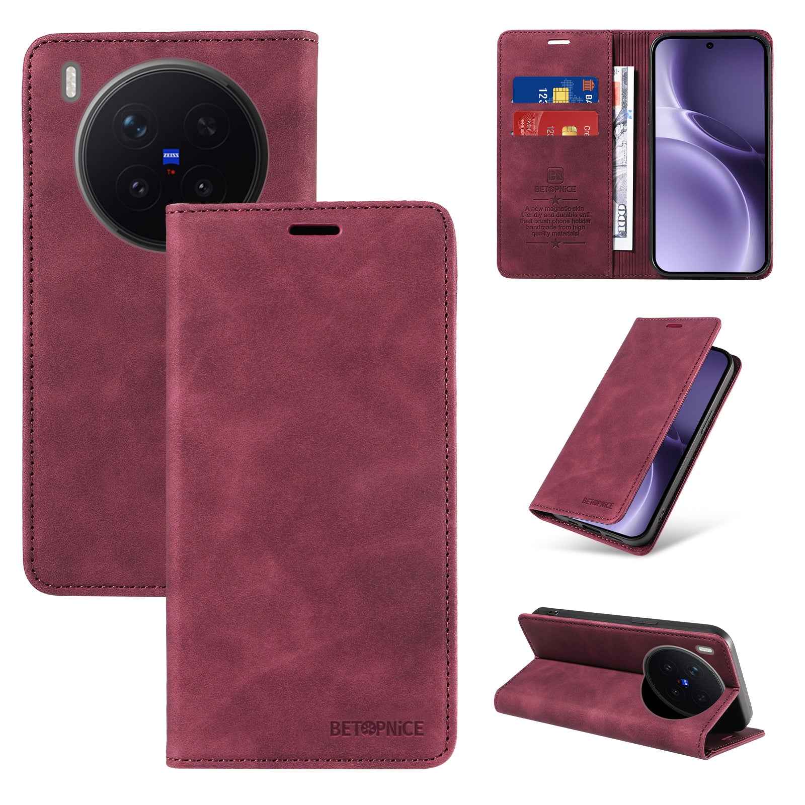 BETOPNICE For vivo X300 Pro 5G Case  Magnetic Closure RFID Blocking Wallet Stand Leather Phone Cover - Red