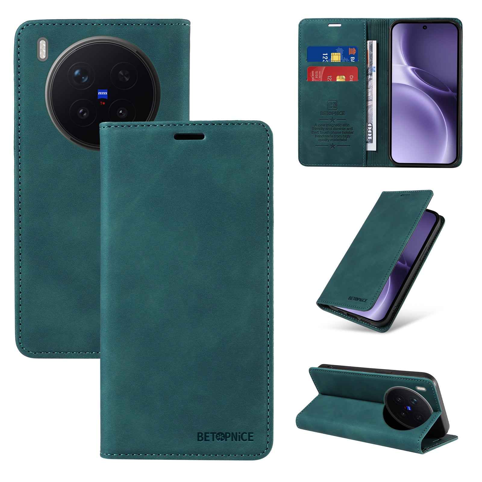 BETOPNICE For vivo X300 Pro 5G Case  Magnetic Closure RFID Blocking Wallet Stand Leather Phone Cover - Green
