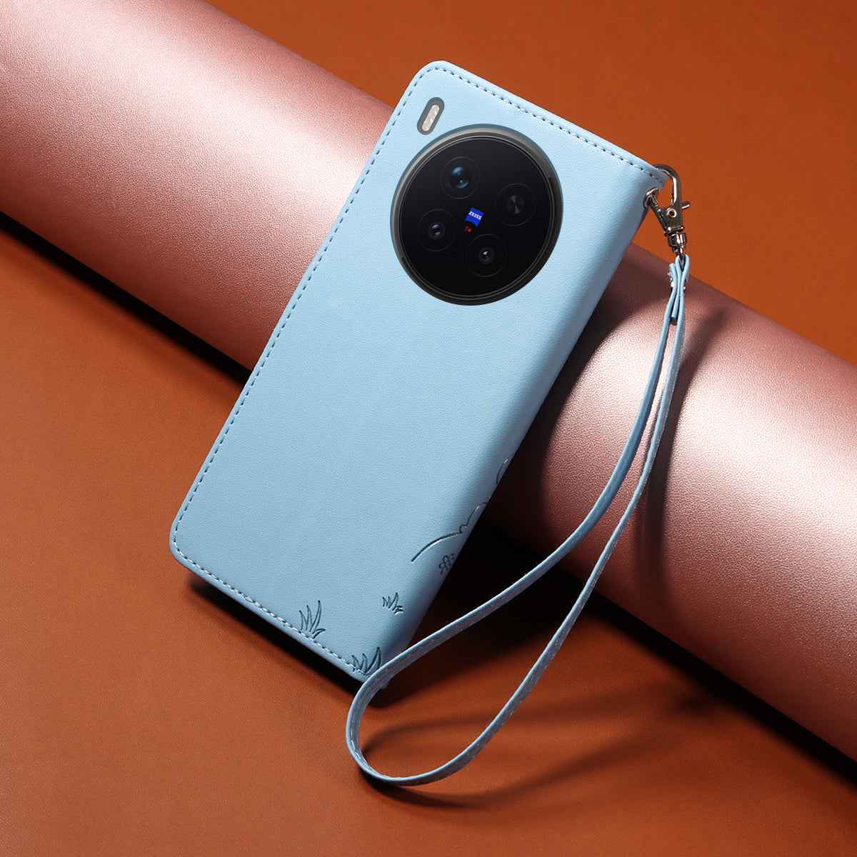 For vivo X300 Pro 5G Case RFID Blocking Imprinted Dog Pattern PU Leather Phone Cover with Wrist Strap - Blue