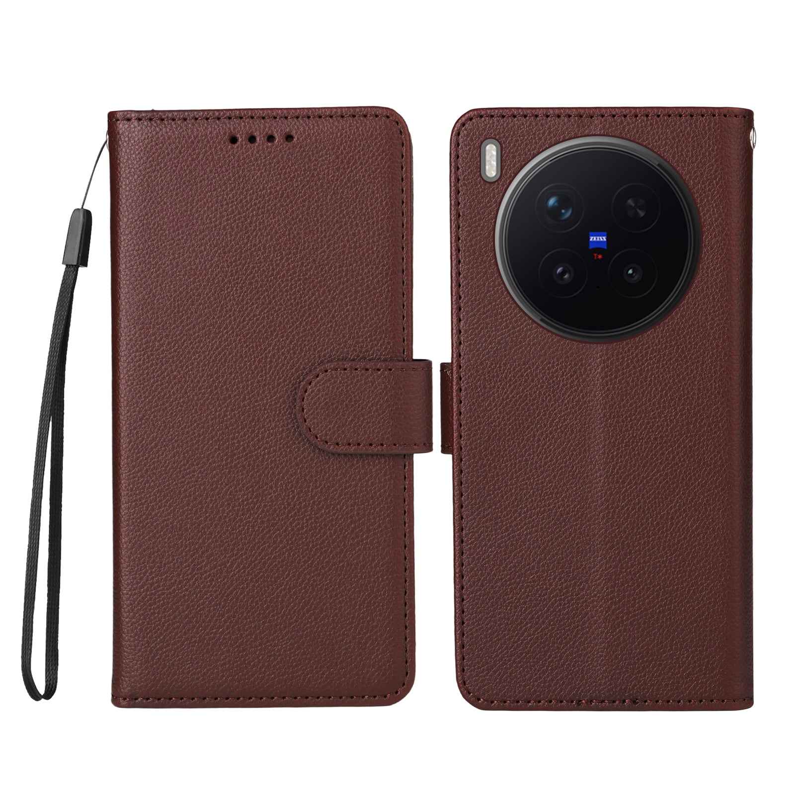 For vivo X300 Pro 5G Case RFID Blocking 3 Card Slots PU Leather Phone Cover with Wrist Strap - Brown