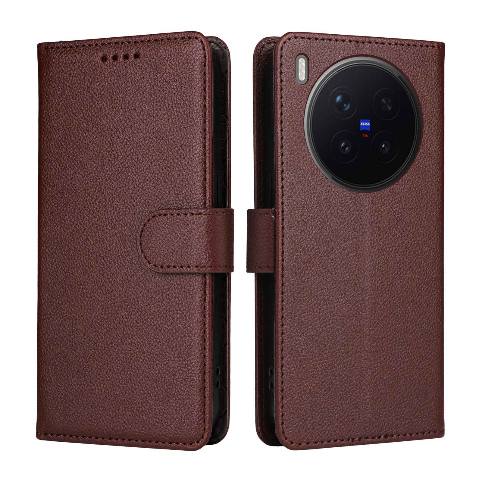 For vivo X300 Pro 5G Case RFID Blocking 3 Card Slots PU Leather Phone Cover with Wrist Strap - Brown